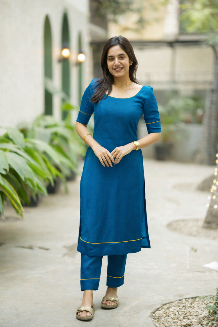 Raha Teal Kurti Set (Set of 2) | SHOBITAM