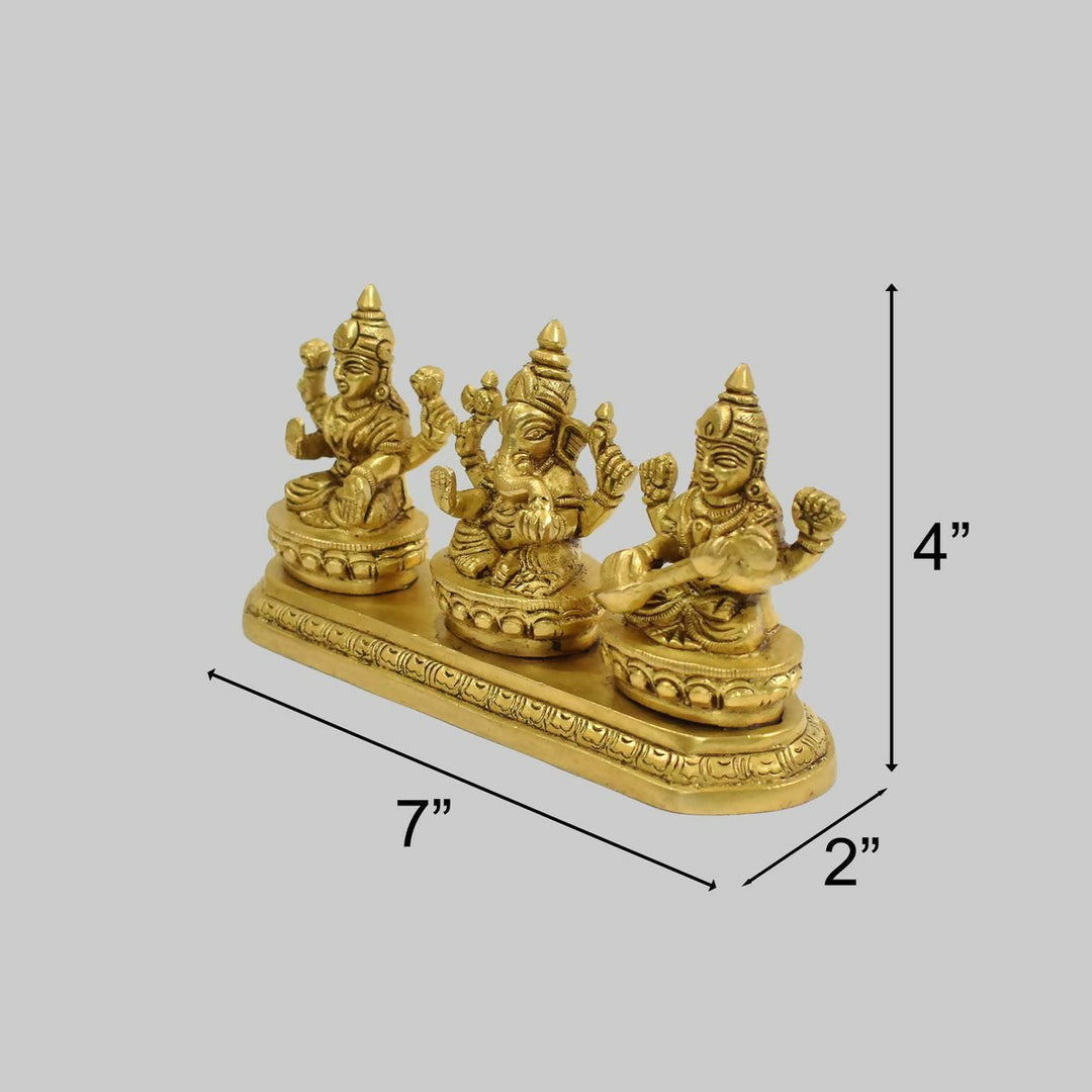Brass Trimurti Ganesh, Lakshmi and Saraswati Idol | SHOBITAM