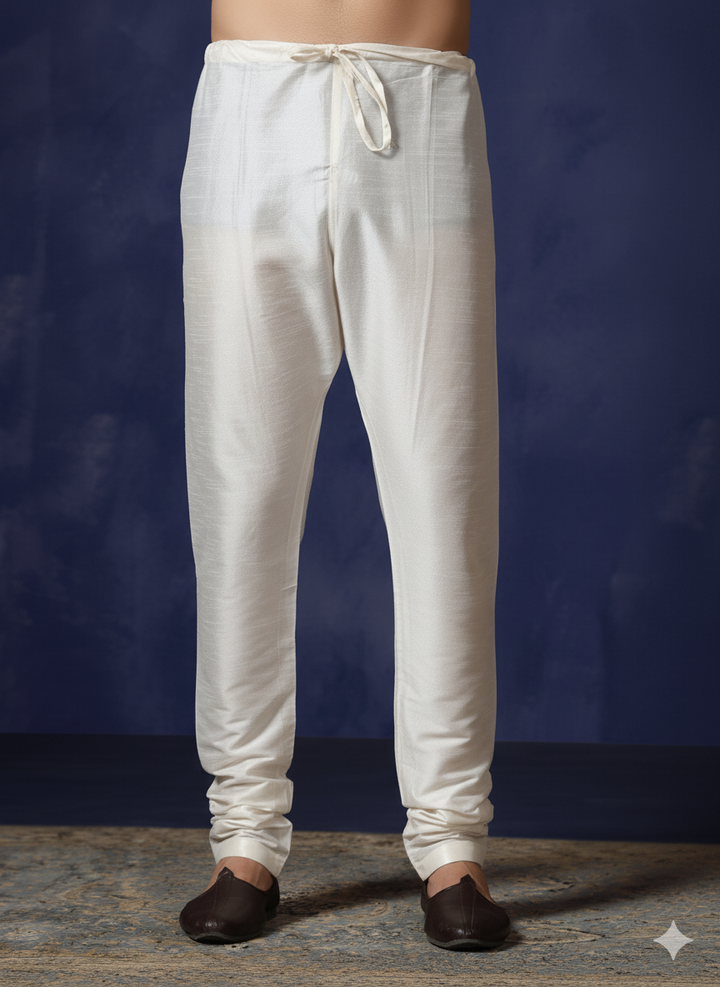 Classic Ivory Silk Churidar For Men | SHOBITAM