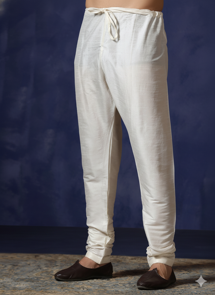 Classic Ivory Silk Churidar For Men | SHOBITAM