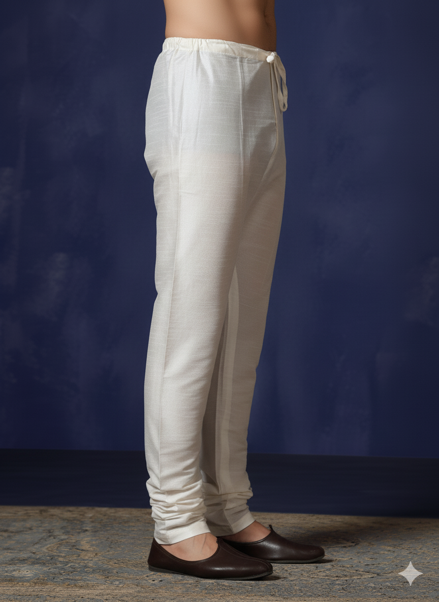 Classic Ivory Silk Churidar For Men | SHOBITAM