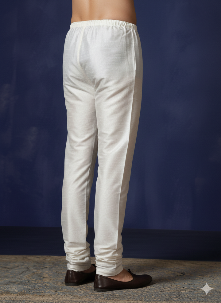 Classic Ivory Silk Churidar For Men | SHOBITAM