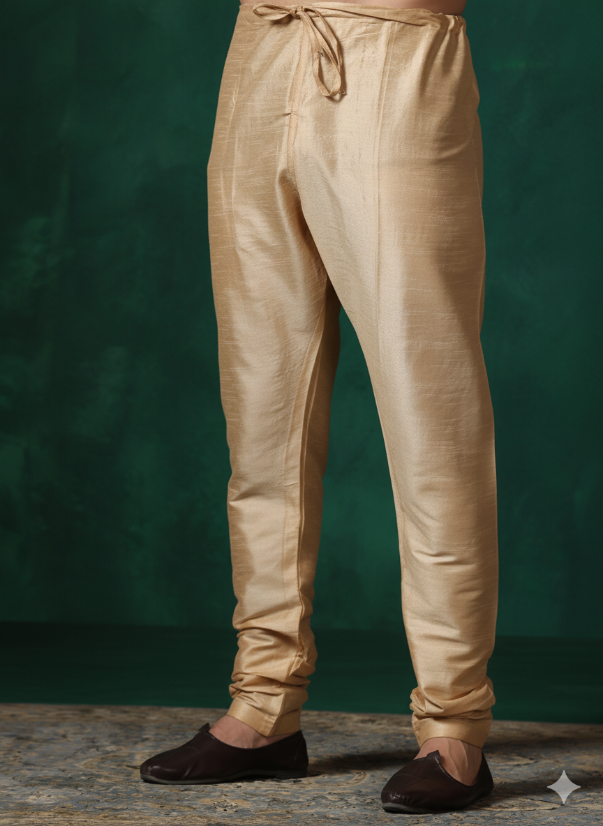 Classic Sandstone Beige Silk Churidar For Men | SHOBITAM