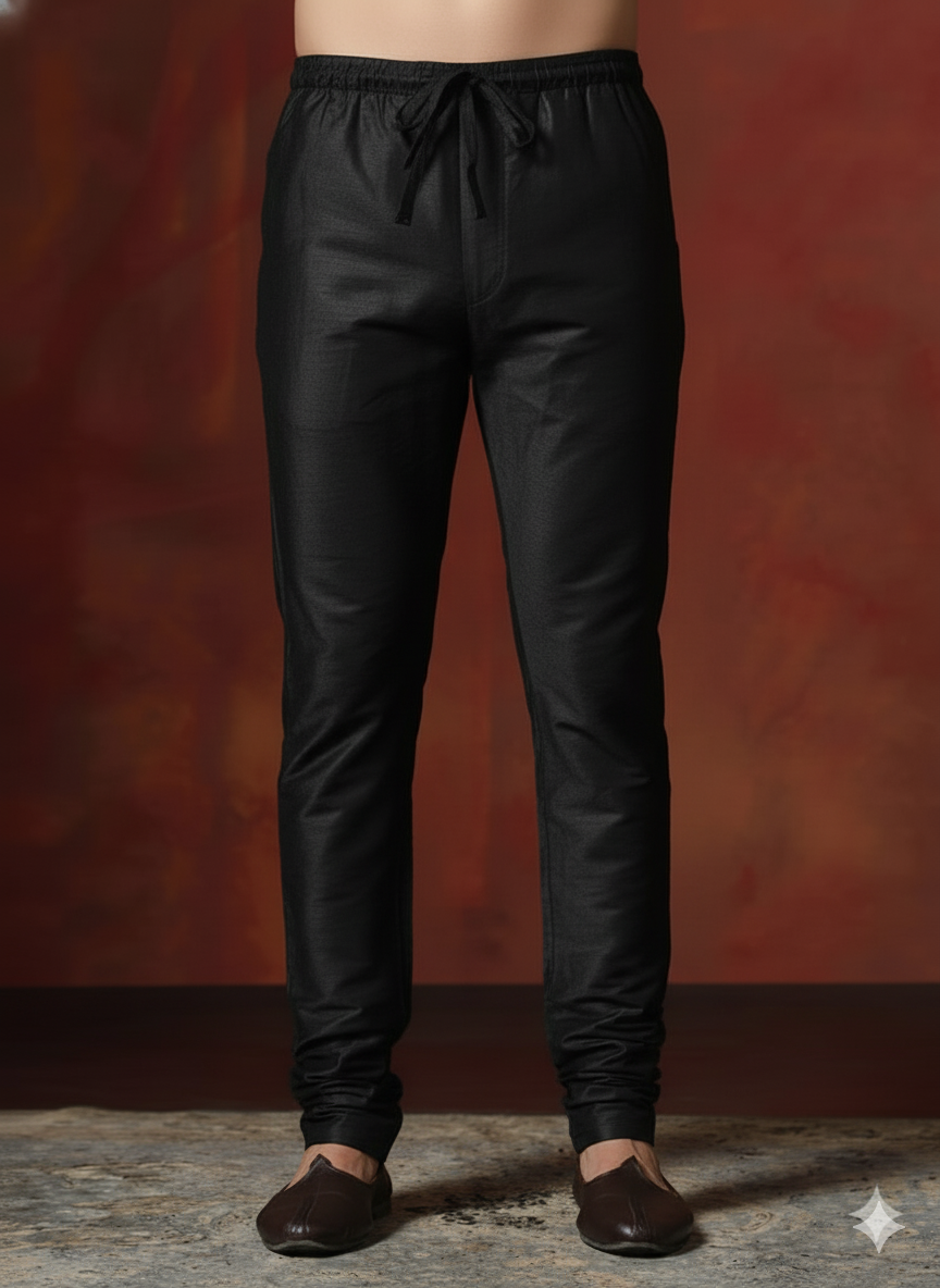 Midnight Onyx Silk Churidar For Men | SHOBITAM