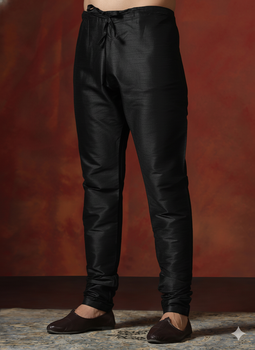 Midnight Onyx Silk Churidar For Men | SHOBITAM