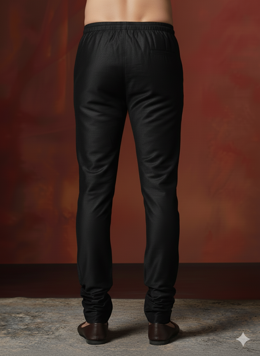 Midnight Onyx Silk Churidar For Men | SHOBITAM