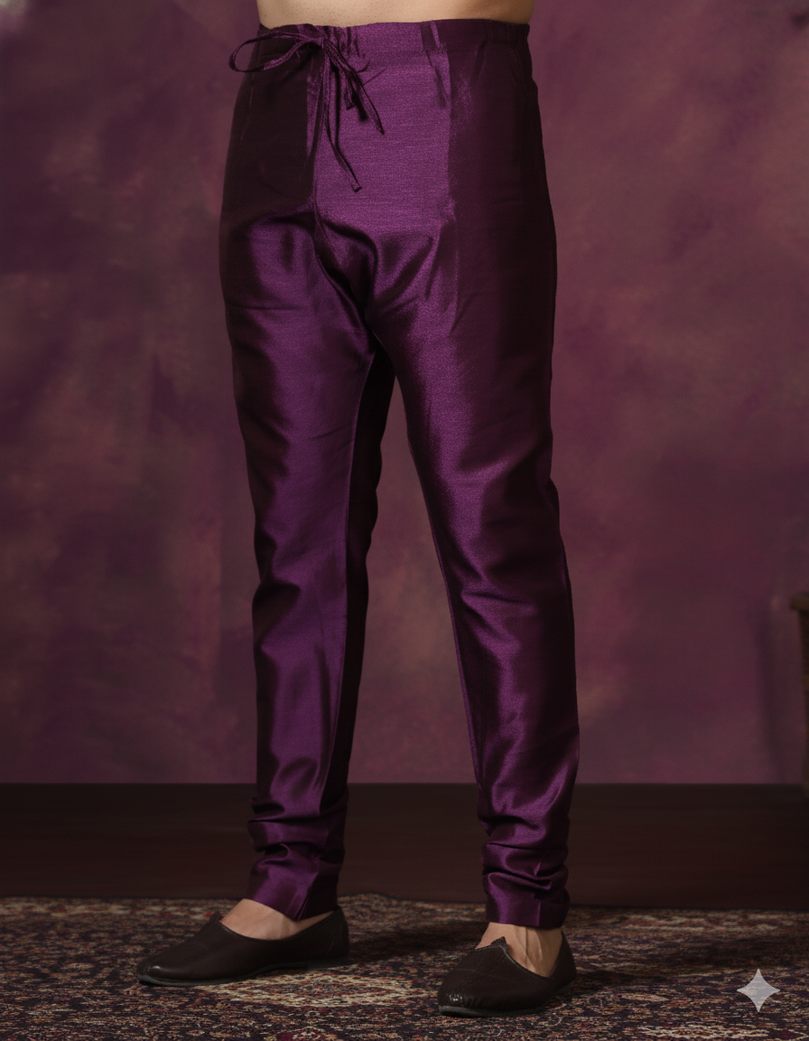 Deep Crimson Wine Silk Churidar For Men | SHOBITAM