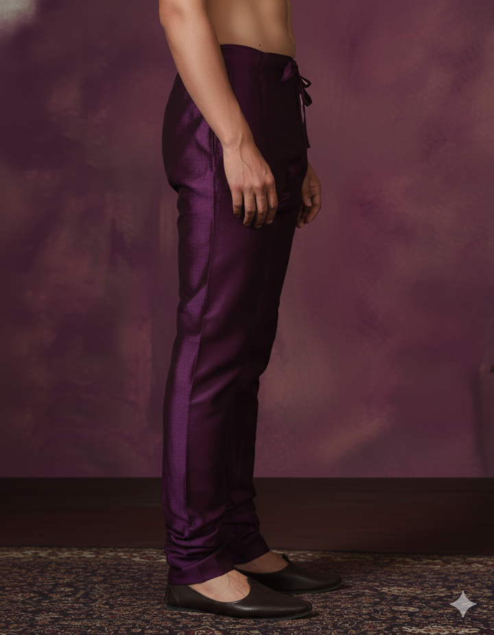 Deep Crimson Wine Silk Churidar For Men | SHOBITAM
