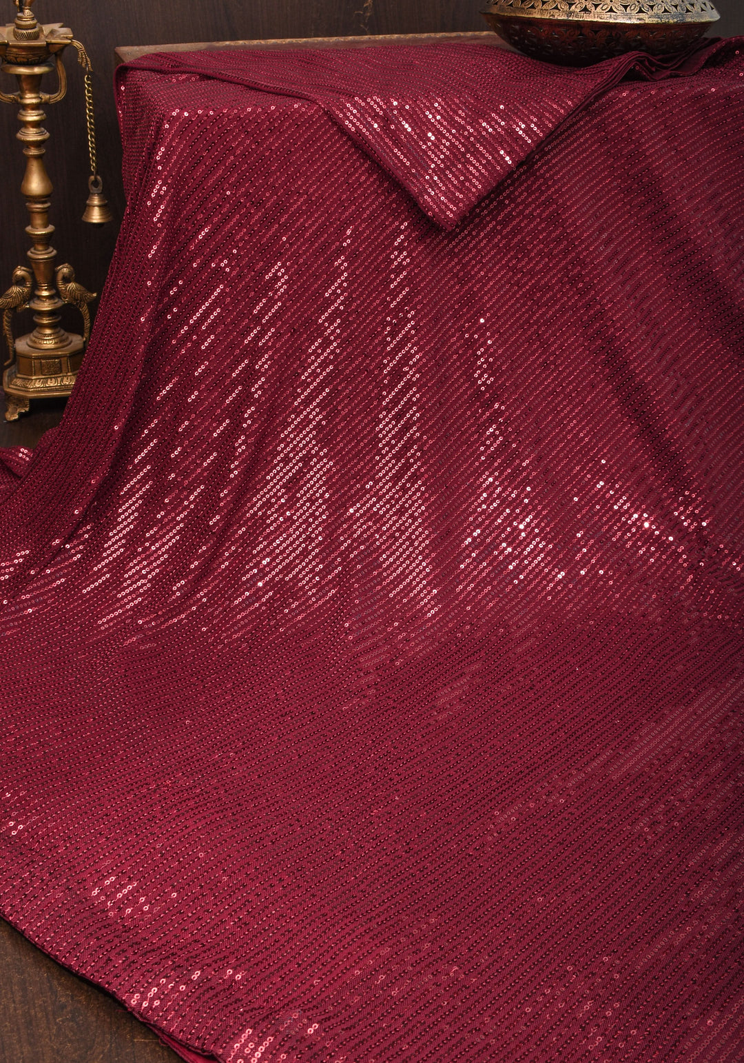 Maroonish Red Sequins Saree in net