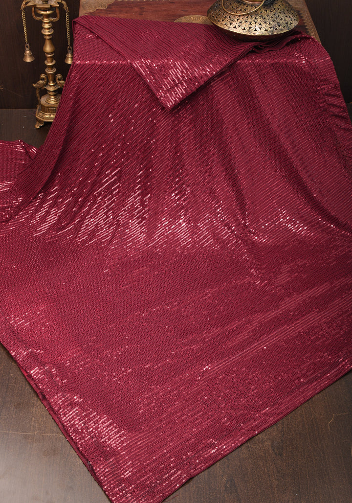 Maroonish Red Sequins Saree in net