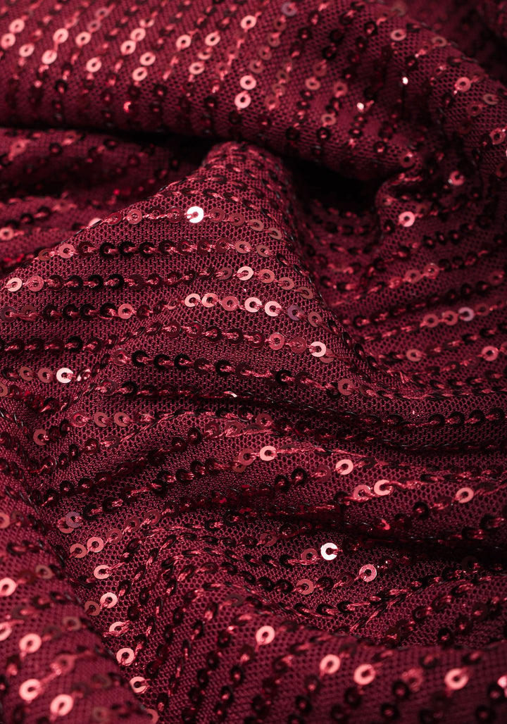 Maroonish Red Sequins Saree in net