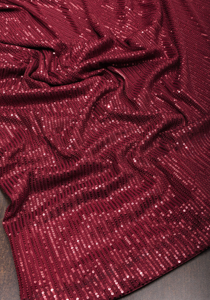 Maroonish Red Sequins Saree in net