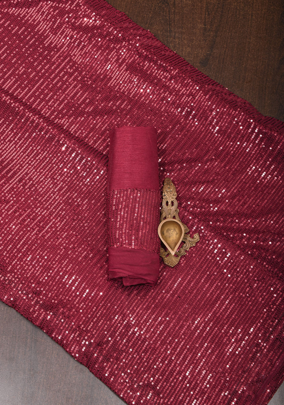 Maroonish Red Sequins Saree in net