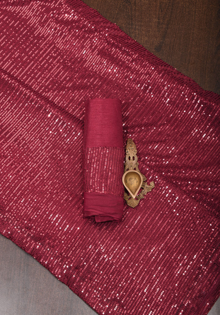 Maroonish Red Sequins Saree in net