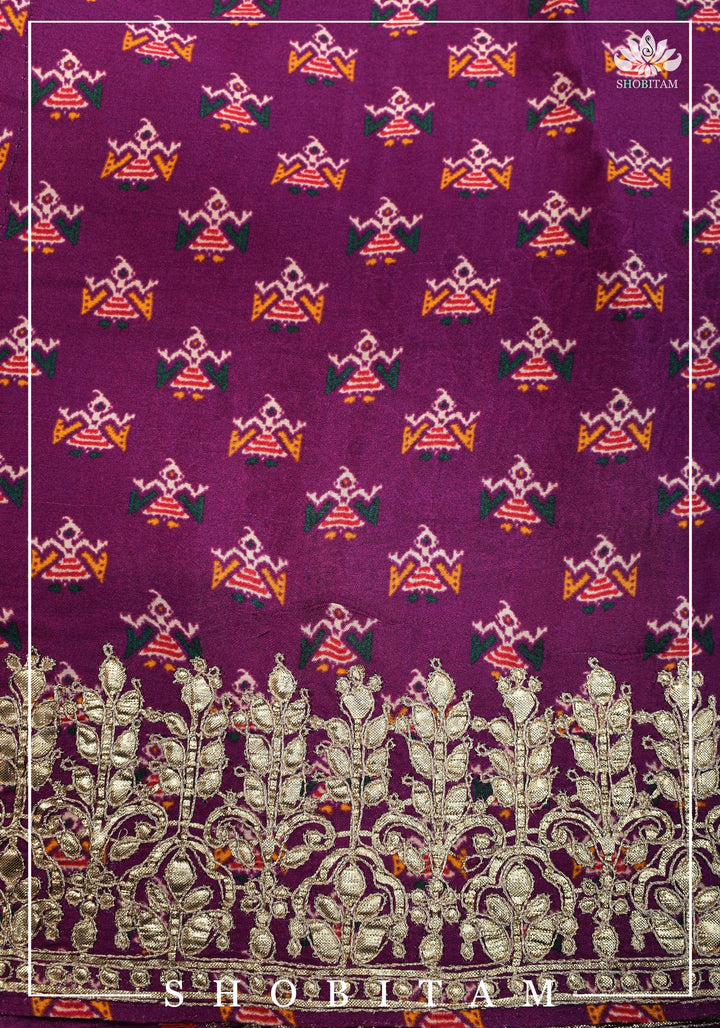 Purple tone Gajji Silk Saree with Gotta Patti Border and Patola Digital Print | Sarees by Shobitam