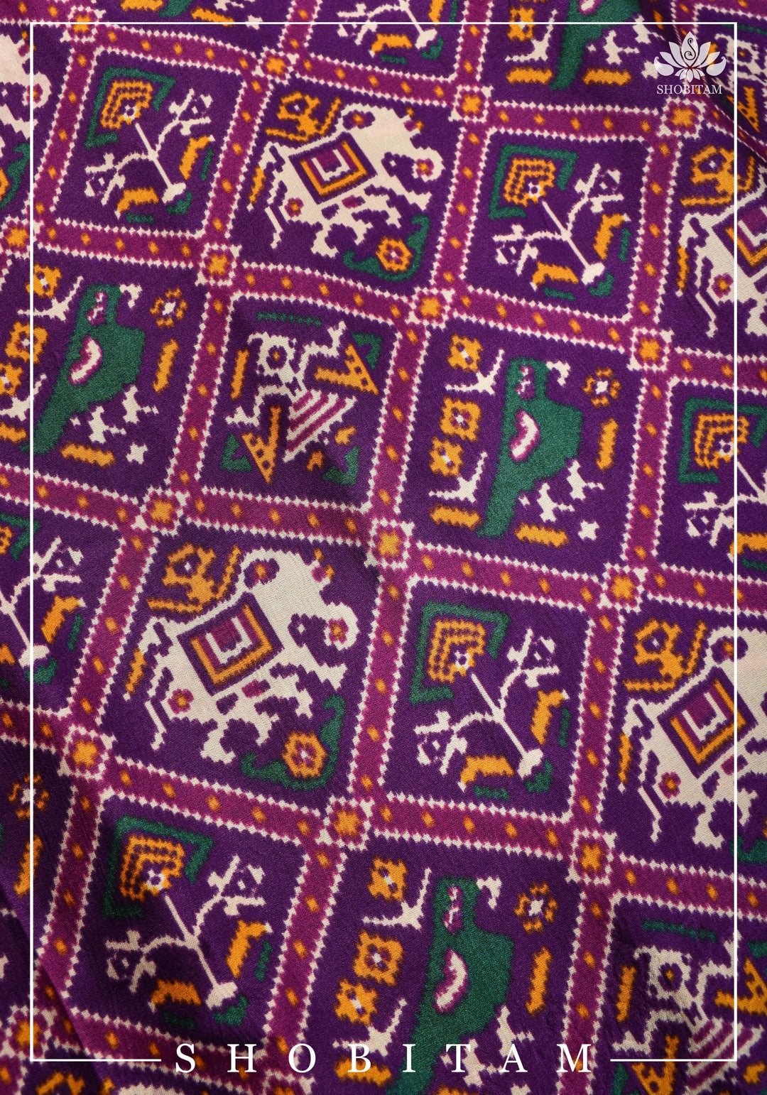 Purple tone Gajji Silk Saree with Gotta Patti Border and Patola Digital Print | Sarees by Shobitam