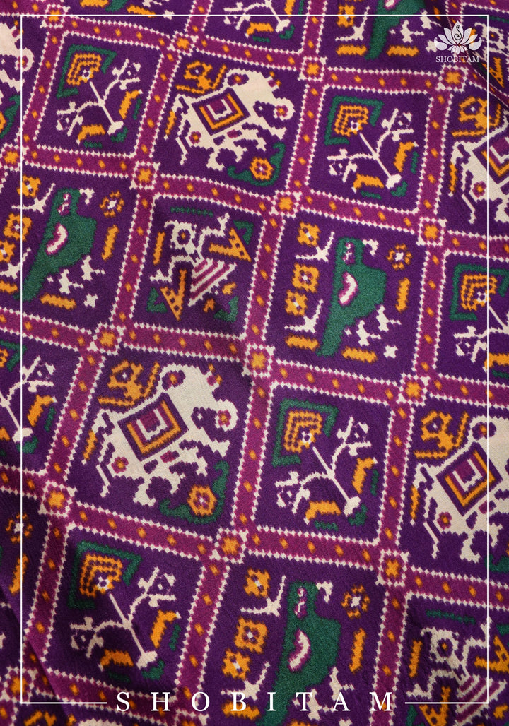 Purple tone Gajji Silk Saree with Gotta Patti Border and Patola Digital Print | Sarees by Shobitam
