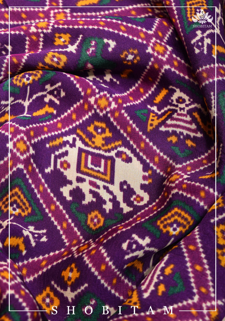 Purple tone Gajji Silk Saree with Gotta Patti Border and Patola Digital Print | Sarees by Shobitam