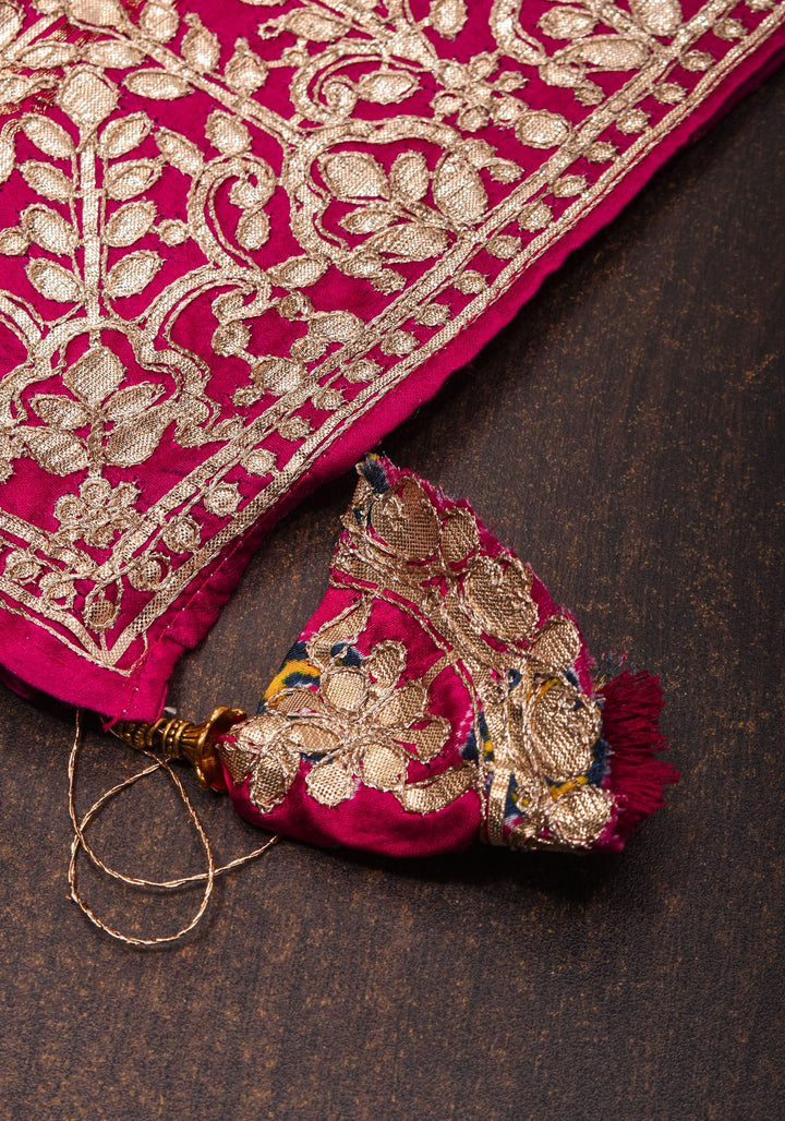 Pink Gajji Silk Saree with Bandhni Digital Print and Gotta patti borders | SHOBITAM