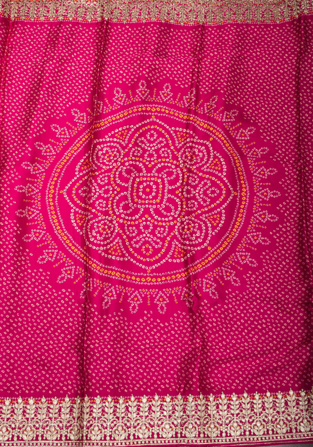 Pink Gajji Silk Saree with Bandhni Digital Print and Gotta patti borders | SHOBITAM