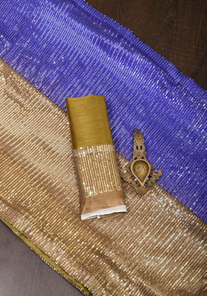 Ombre Shaded Sequin on net Saree in Blue and Brown