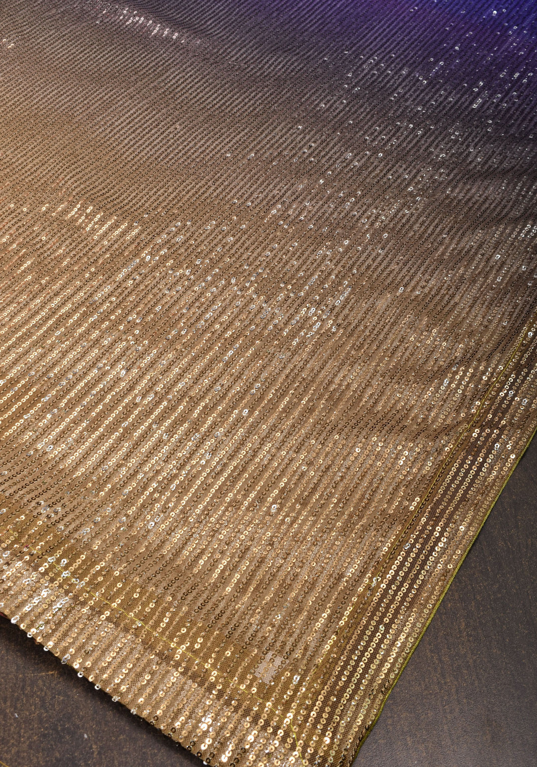 Ombre Shaded Sequin on net Saree in Blue and Brown