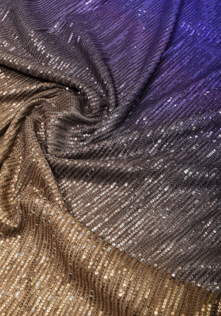 Ombre Shaded Sequin on net Saree in Blue and Brown