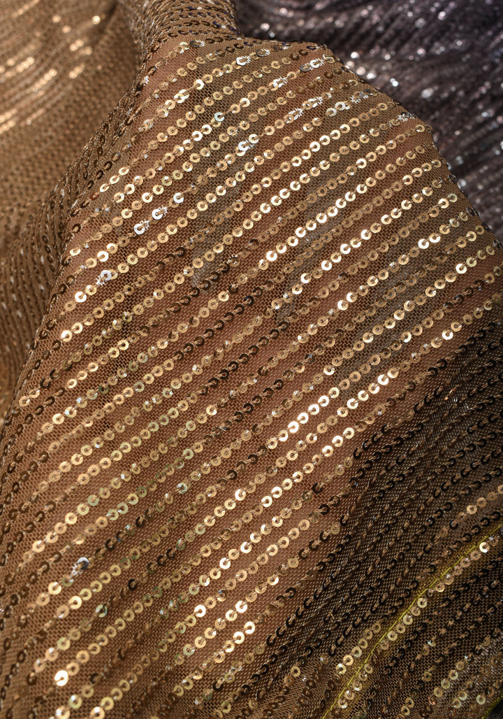 Ombre Shaded Sequin on net Saree in Blue and Brown