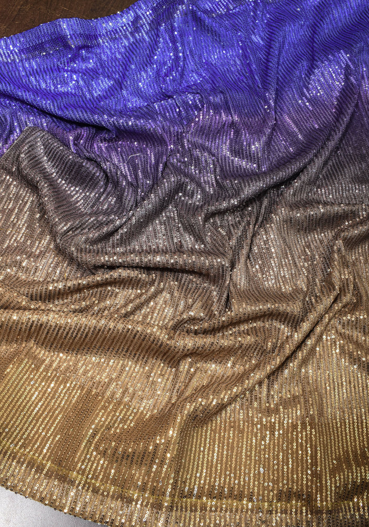 Ombre Shaded Sequin on net Saree in Blue and Brown