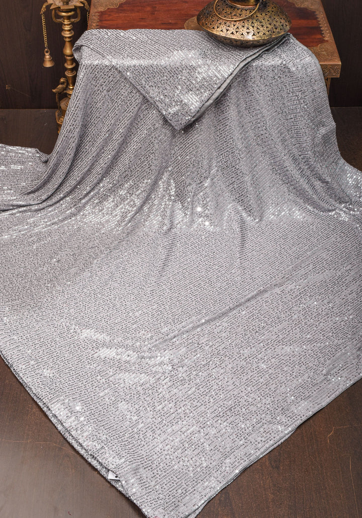 Full Body Sequin on Net Saree in Haze Gray