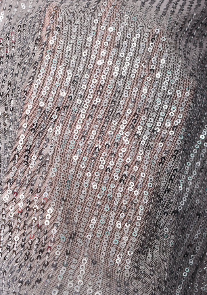 Full Body Sequin on Net Saree in Haze Gray