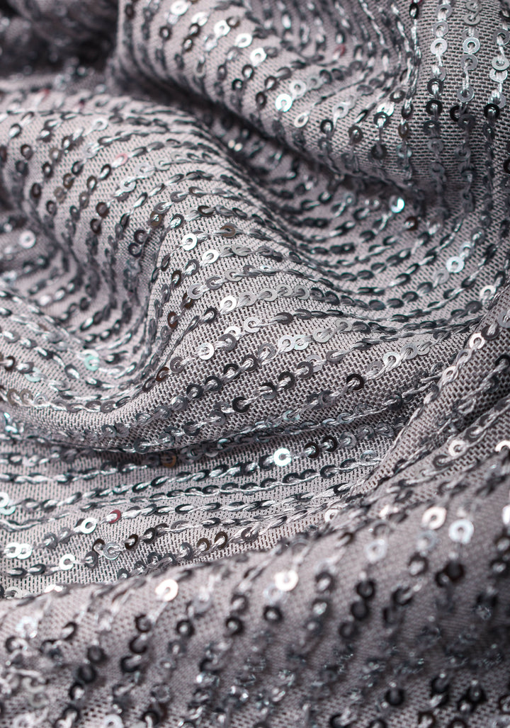 Full Body Sequin on Net Saree in Haze Gray