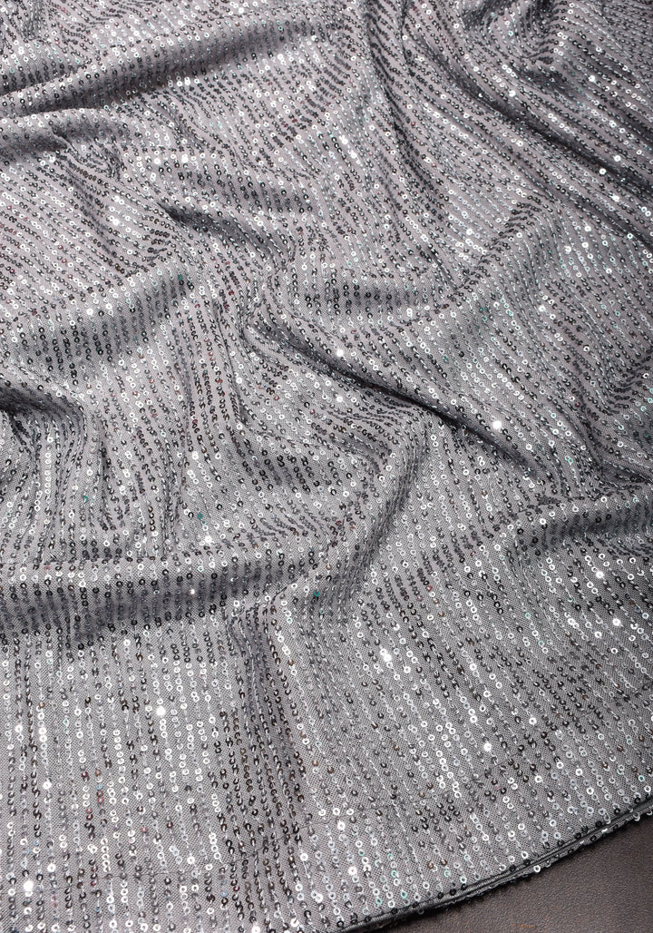 Full Body Sequin on Net Saree in Haze Gray