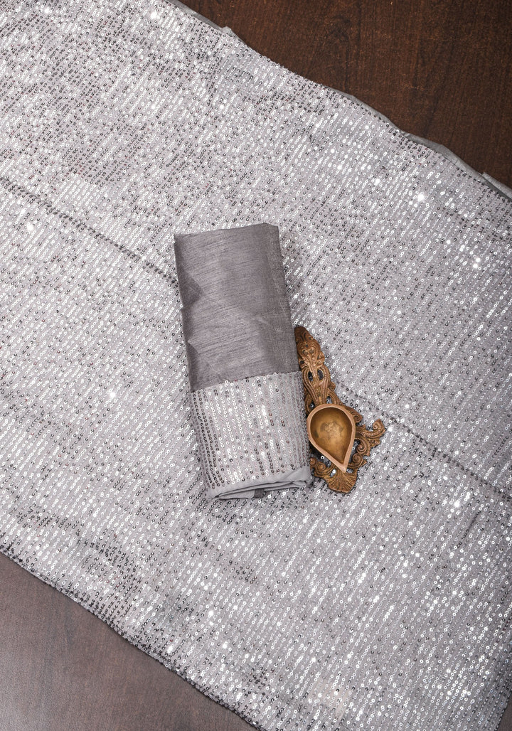 Full Body Sequin on Net Saree in Haze Gray