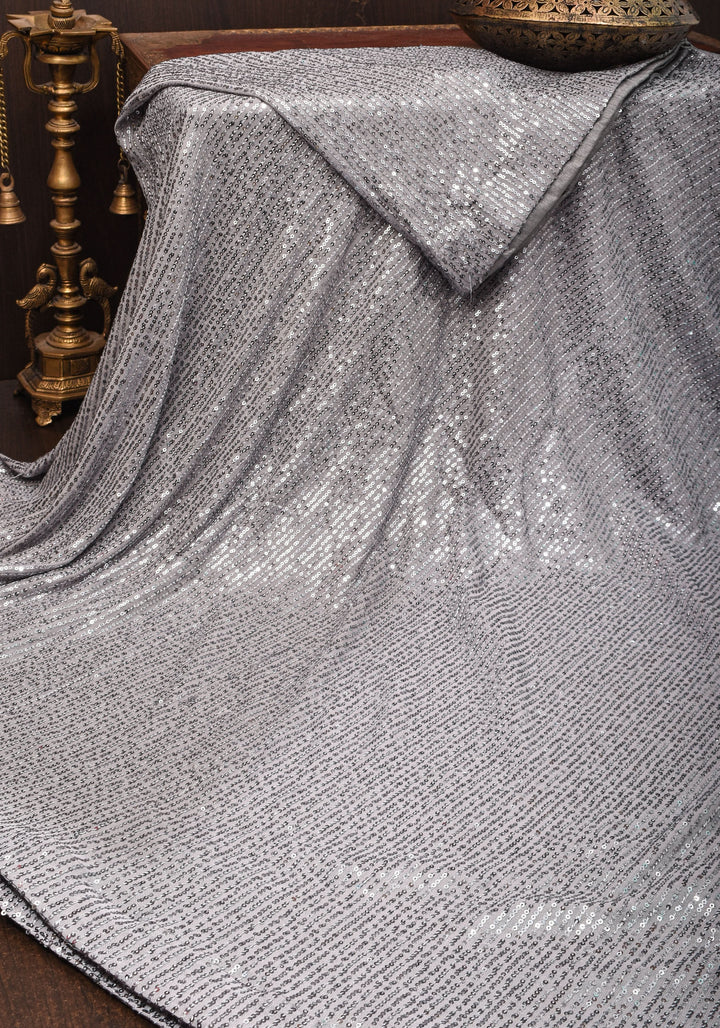 Full Body Sequin on Net Saree in Haze Gray