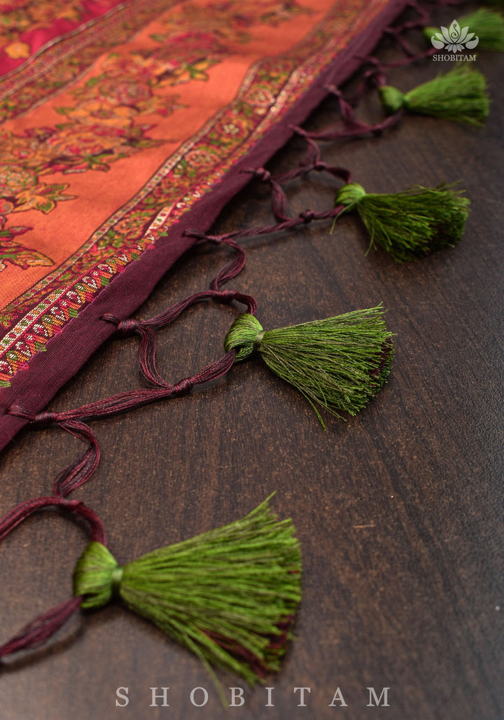 Lovely Kani Design with Floral Jaal in Maroon. Pretty Sarees. | SHOBITAM