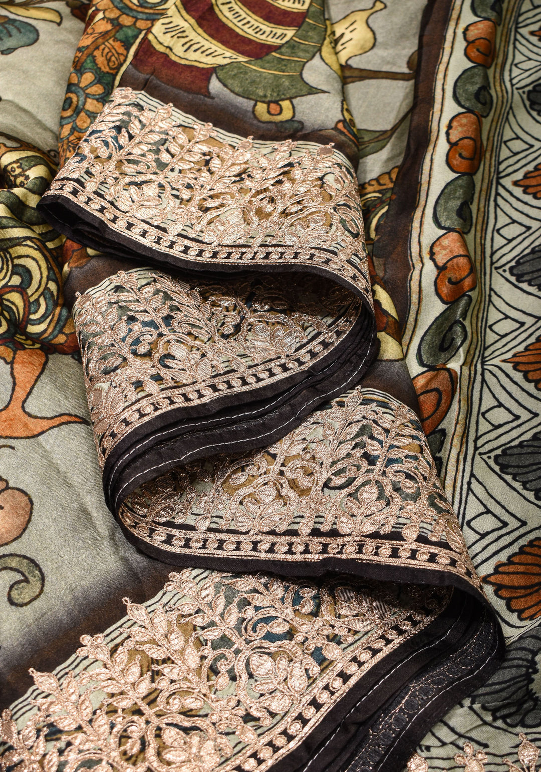 Gajji Silk Saree with Gotta Patti Border and kalamkari Digital Print in Green