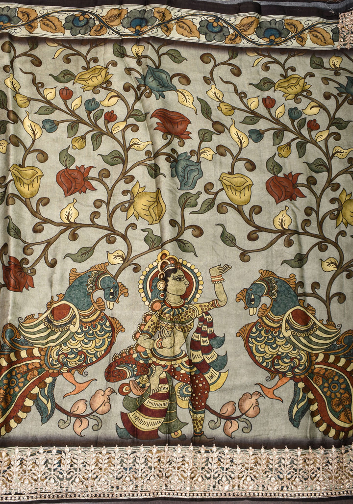 Gajji Silk Saree with Gotta Patti Border and kalamkari Digital Print in Green