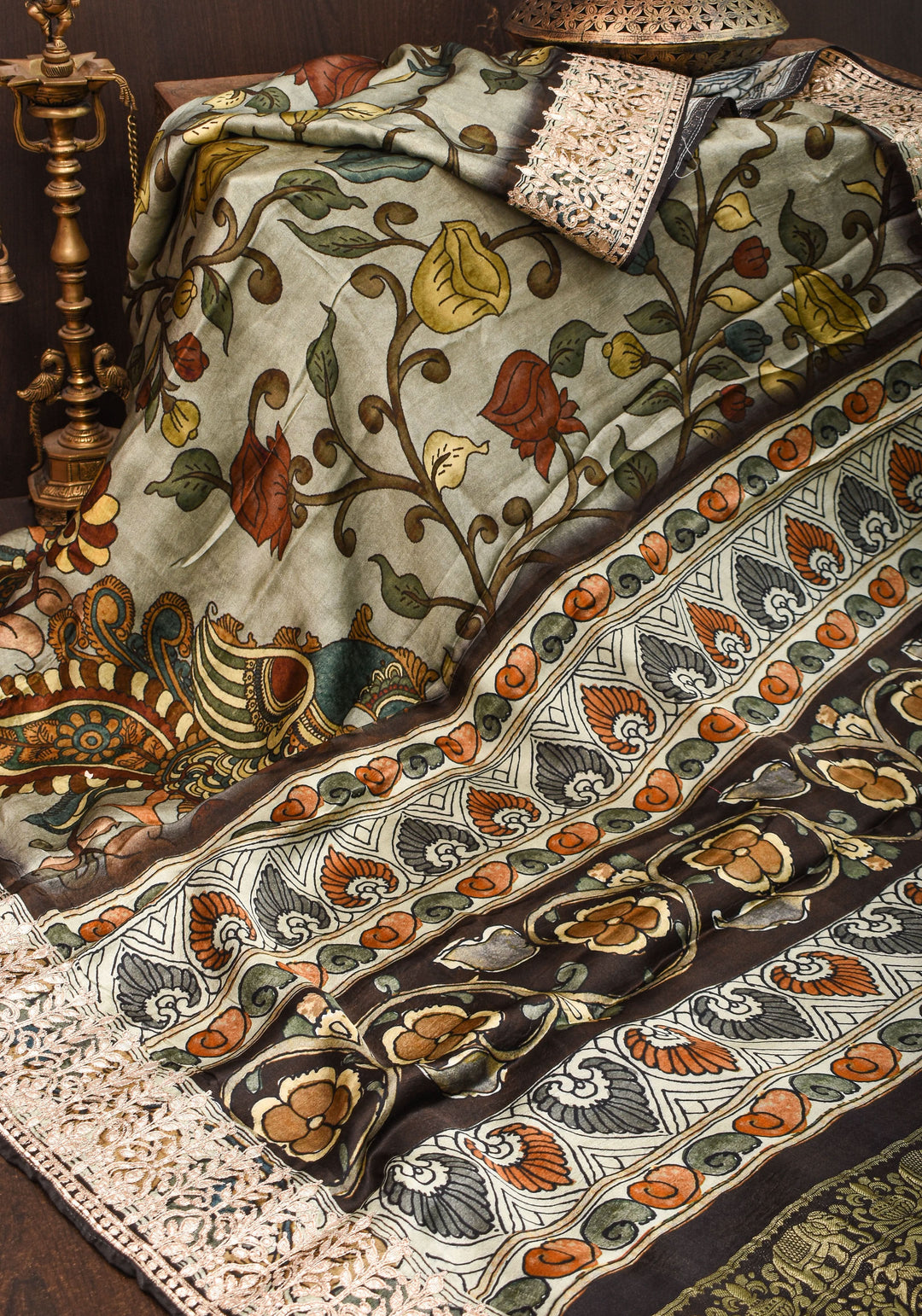 Gajji Silk Saree with Gotta Patti Border and kalamkari Digital Print in Green