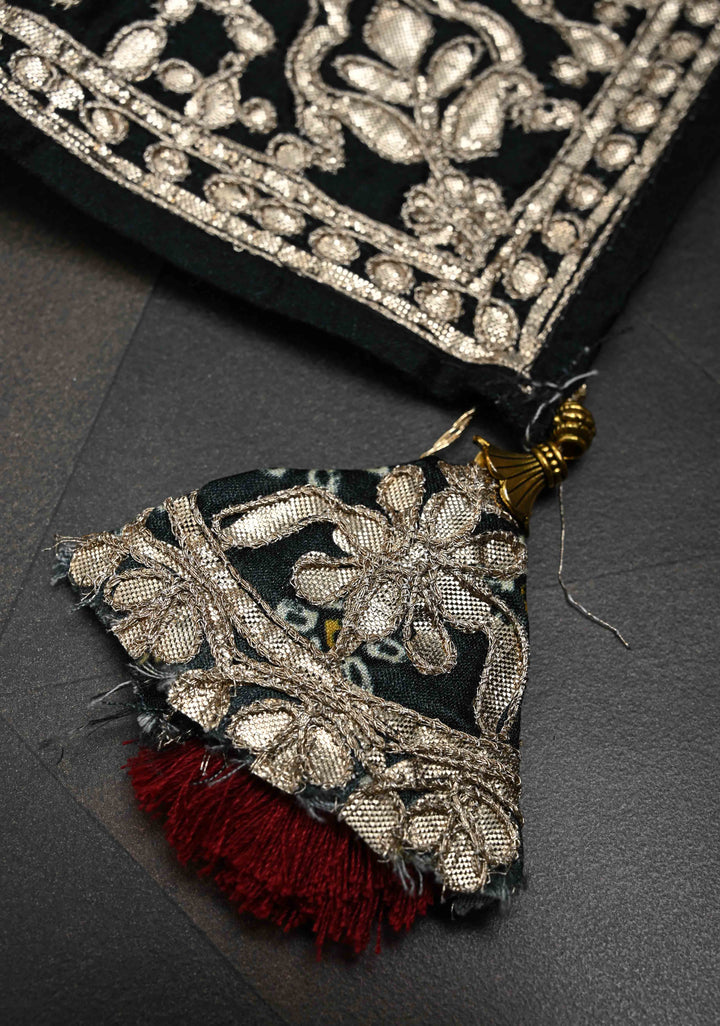 Deep Green Gajji Silk Saree with Bandhni Digital Print and Gotta Patti Borders and Crushed Pallu