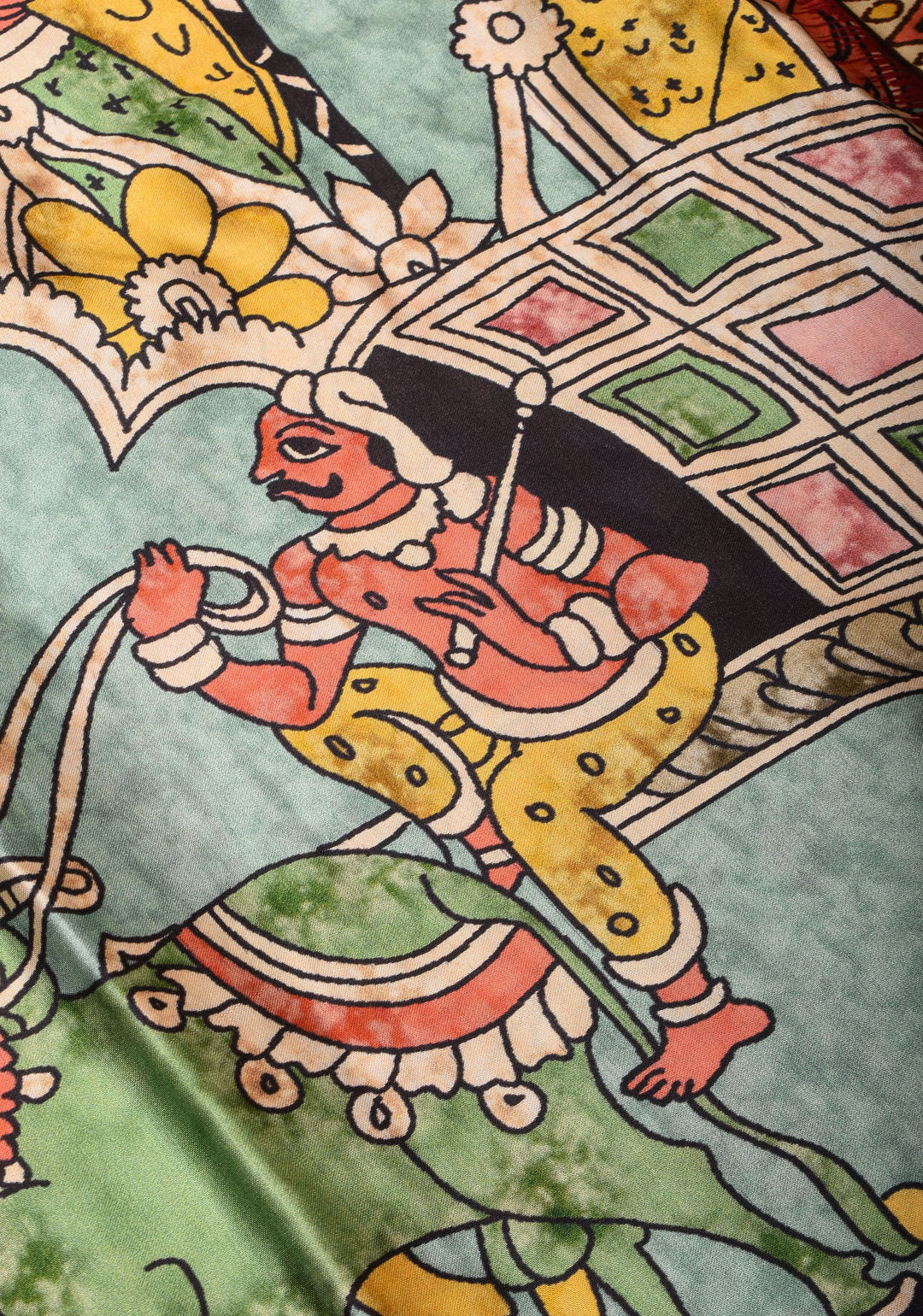 Gajji Silk Saree with Gotta Patti Border and kalamkari Digital Print in Sage | SHOBITAM