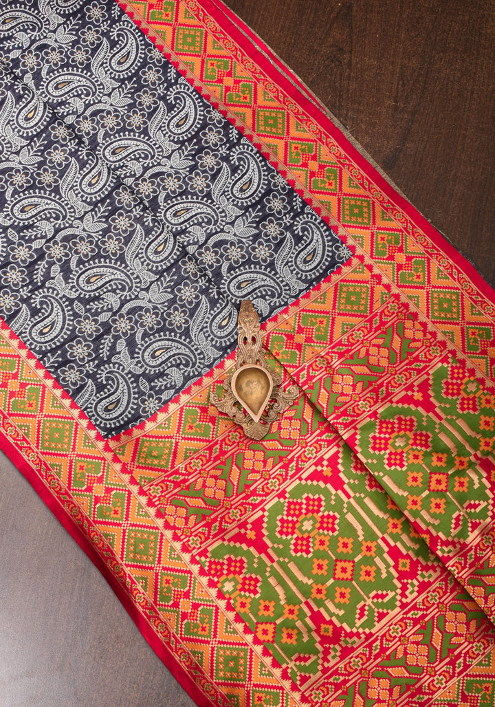 Rayon Saree Paisley woven Motifs on Might Night Blue