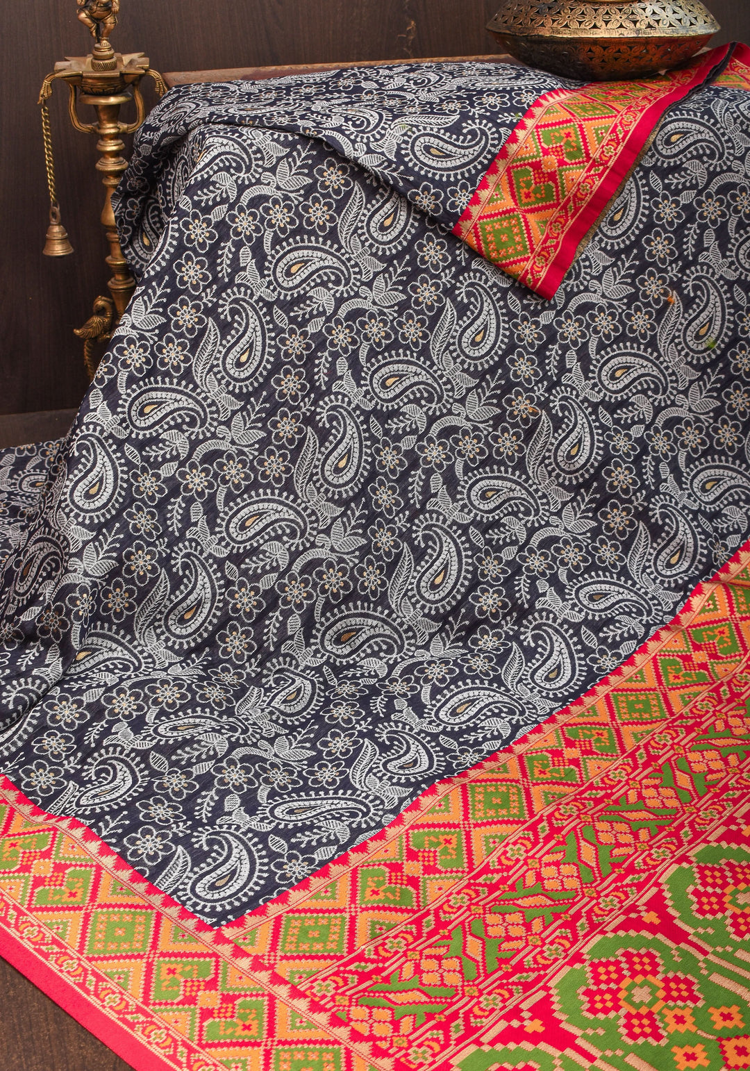 Rayon Saree Paisley woven Motifs on Might Night Blue