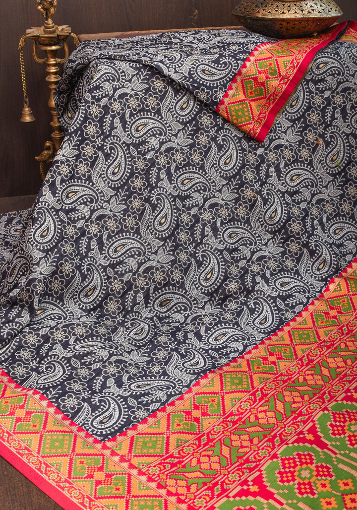 Rayon Saree Paisley woven Motifs on Might Night Blue