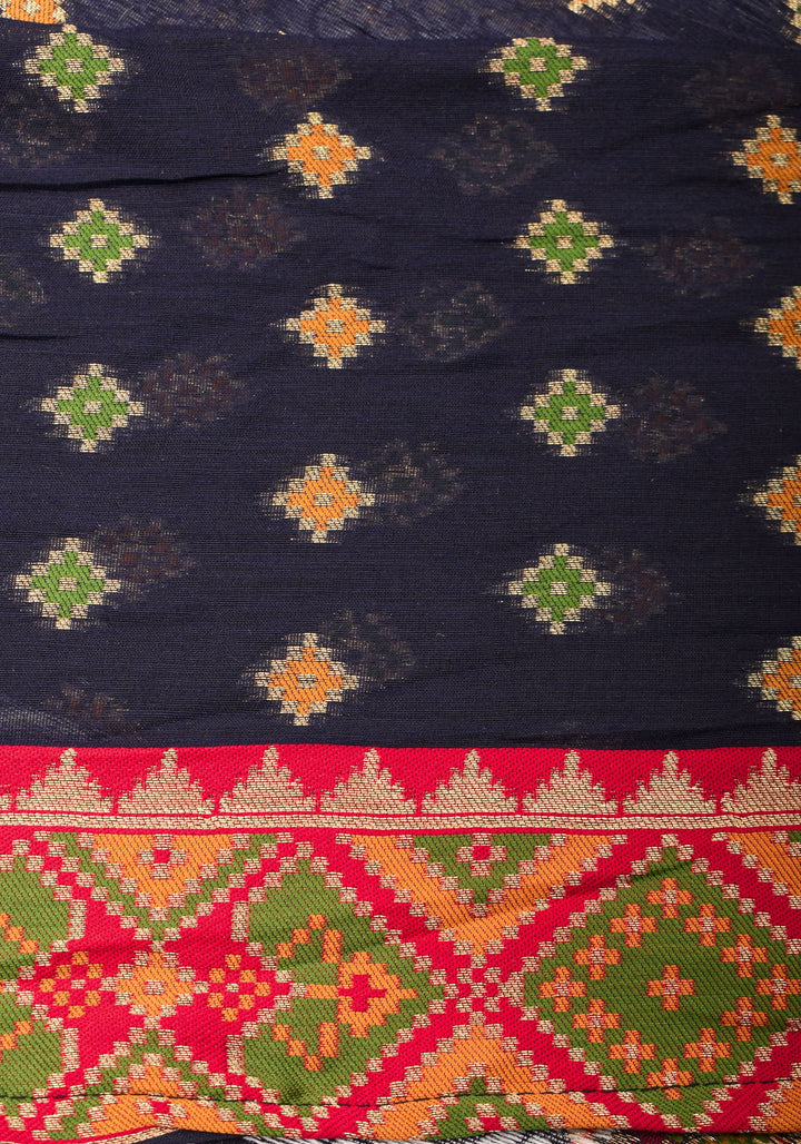 Rayon Saree Paisley woven Motifs on Might Night Blue