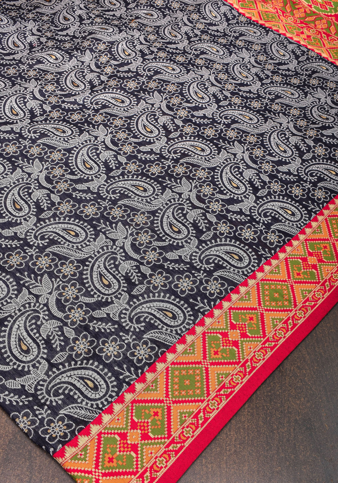 Rayon Saree Paisley woven Motifs on Might Night Blue