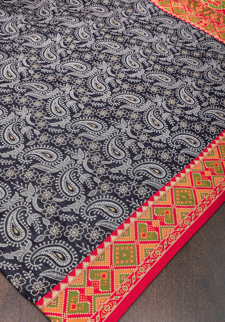 Rayon Saree Paisley woven Motifs on Might Night Blue