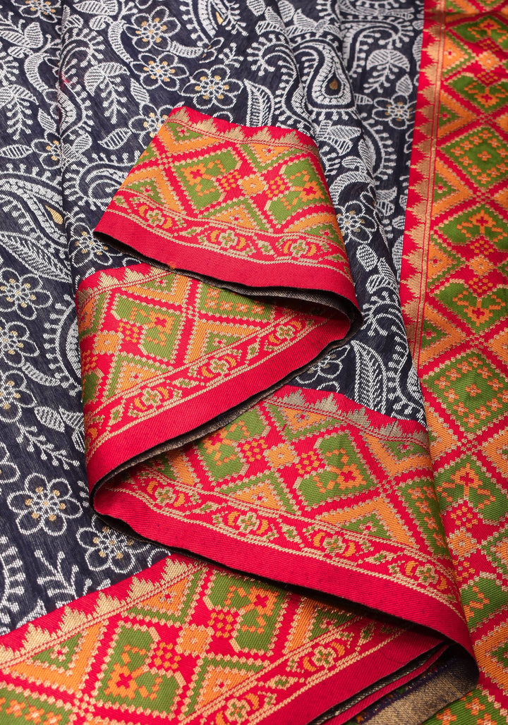 Rayon Saree Paisley woven Motifs on Might Night Blue