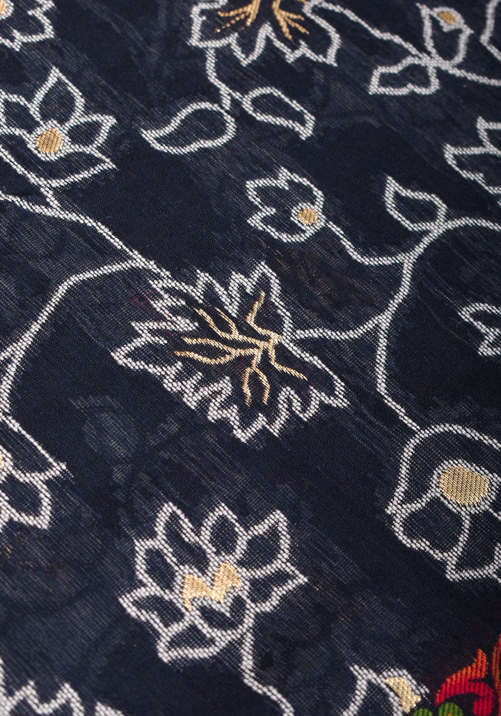 Charcoal Black Rayon Saree with Kani Design Floral Jaal  woven Motifs
