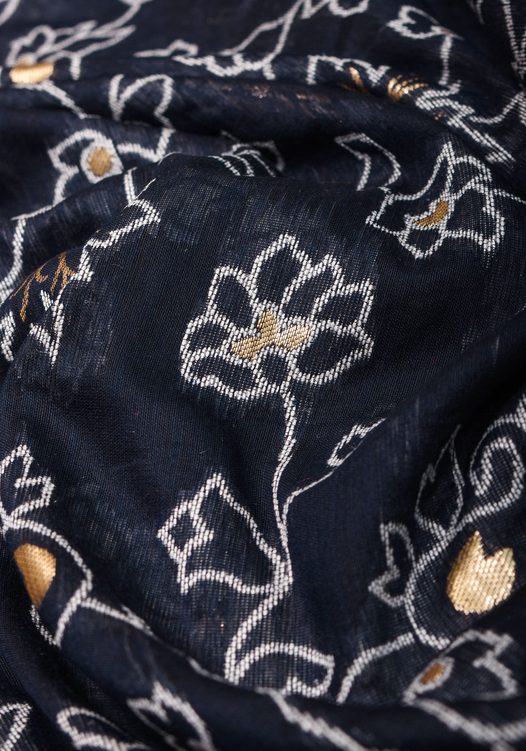 Charcoal Black Rayon Saree with Kani Design Floral Jaal  woven Motifs